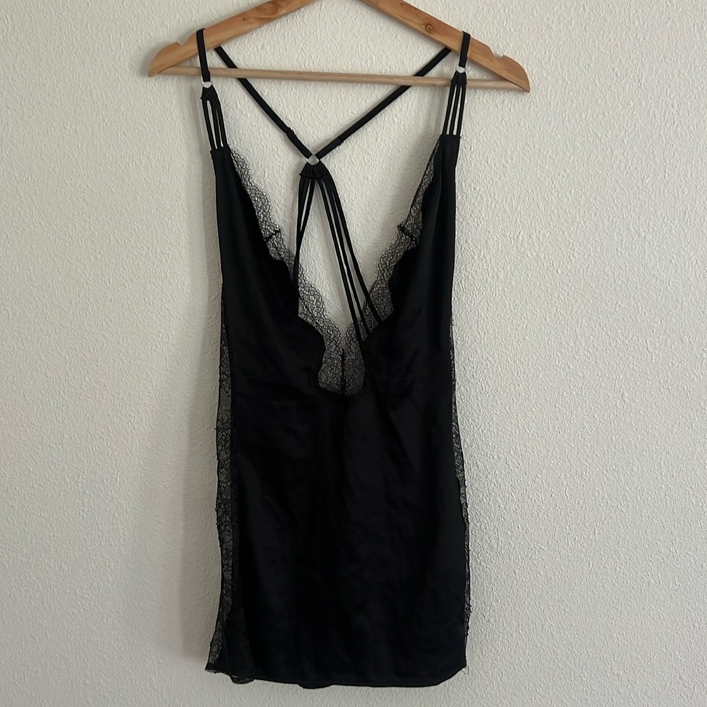 Victoria Secret silk and lace black slip, size small
